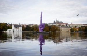 David Cerny Creates Middle Finger Sculpture On Moldau River